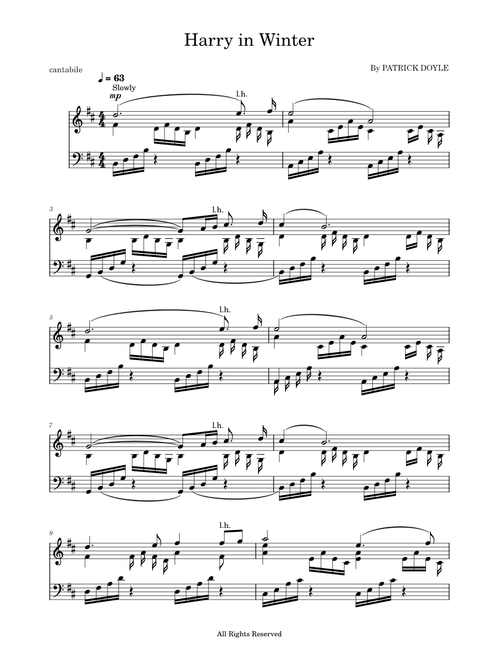 Harry in Winter – Patrick Doyle Harry in Winter Piano Solo Official Score