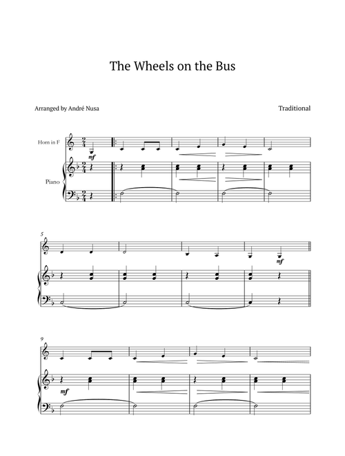 The Wheels on the Bus (Arr. André Nusa) - Traditional (French Horn and Piano)