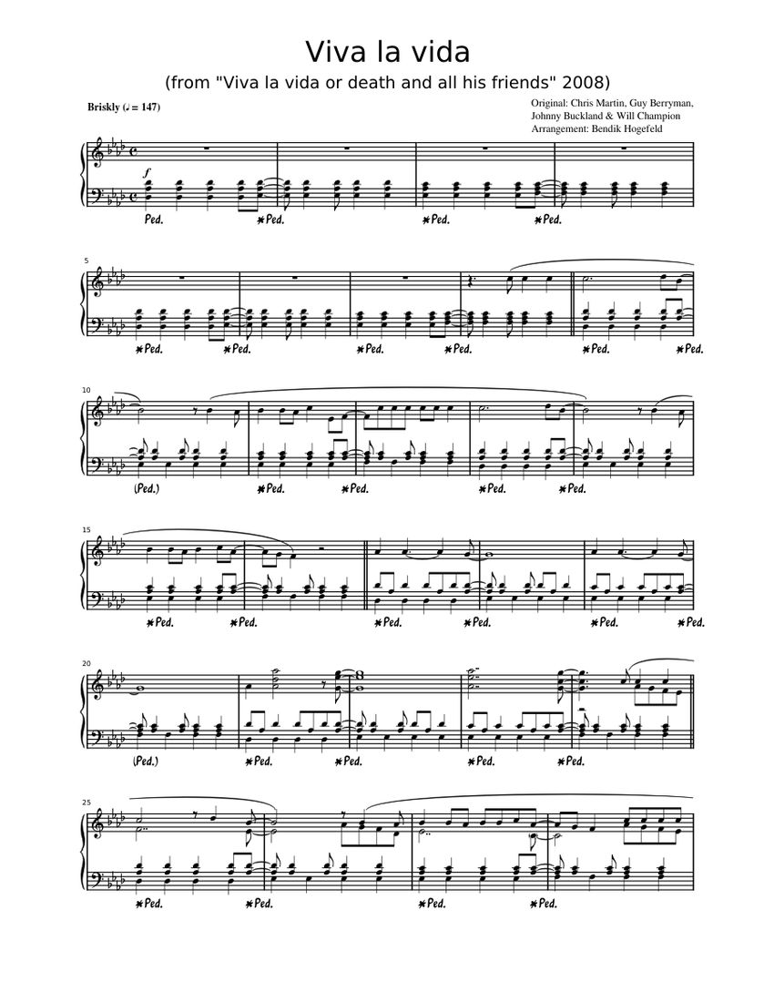 Viva la Vida - Coldplay (for solo piano) Sheet Music for Piano (Solo ...