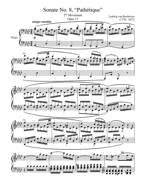 Sonate No. 8, “Pathétique” 2nd Movement