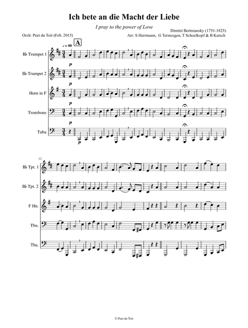 Ich bete an die Macht der Liebe Suite - D Bortniansky (Brass Quintet) (Arr. Various and Peet du Toit) - Dmitri S Bortniansky (Brass Ensemble)