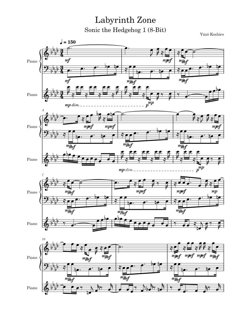 Labyrinth Zone – Yuzo Koshiro – Sonic 1 (8-bit) Sheet Music