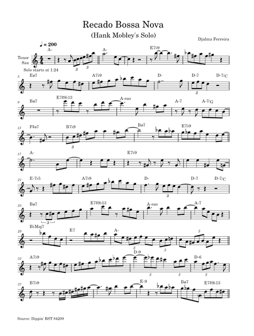 Recado Bossa Nova - Hank Mobley Solo Transcription