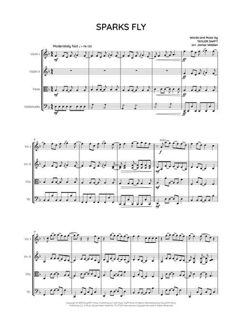 Sparks Fly (Arr. James Widden) - Taylor Swift (String Quartet)
