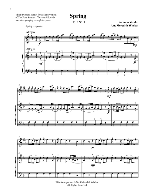 Classical Duets for Alto Saxophone & Piano:  Spring from Vivaldi's Four Seasons (Arr. Meredith Whelan) - Antonio Vivaldi (Instrumental Solo (with Piano Accompaniment))