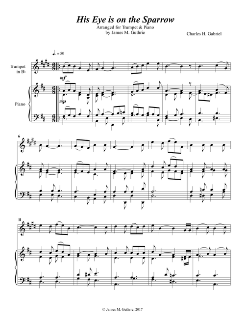 Gabriel: His Eye Is On The Sparrow for Trumpet & Piano (Arr. James M. Guthrie, ASCAP) (Trumpet and Piano)