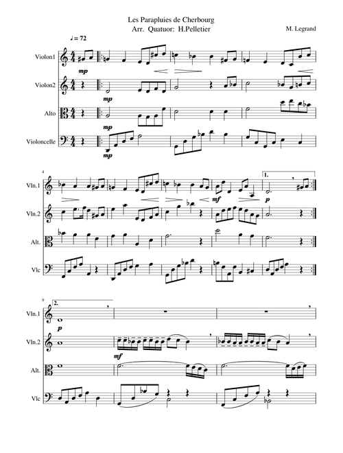 Les Parapluies de Cherbourg Arr. Quatuor: H.Pelletier