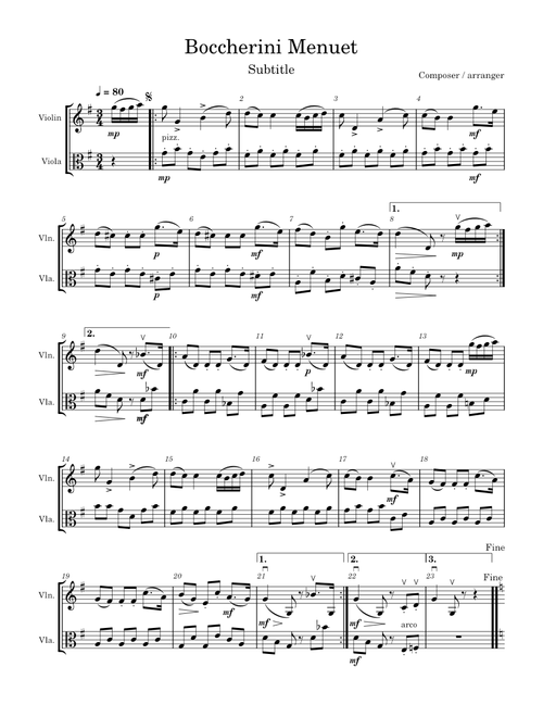 Boccerini Minuet Violin/Viola Duet