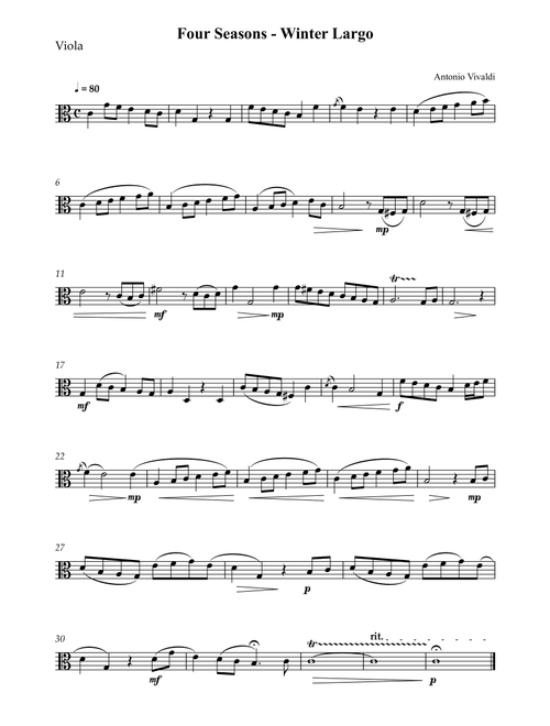 Four Seasons - Winter Largo (Arr. Wesley S. SIlva) - Antonio Vivaldi (Viola Solo)