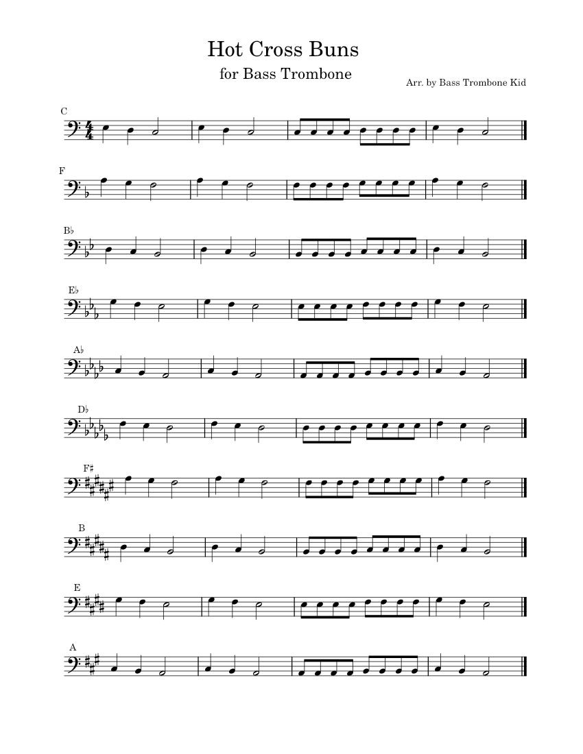 Hot cross buns england folk song hot cross buns bass trombone sheet