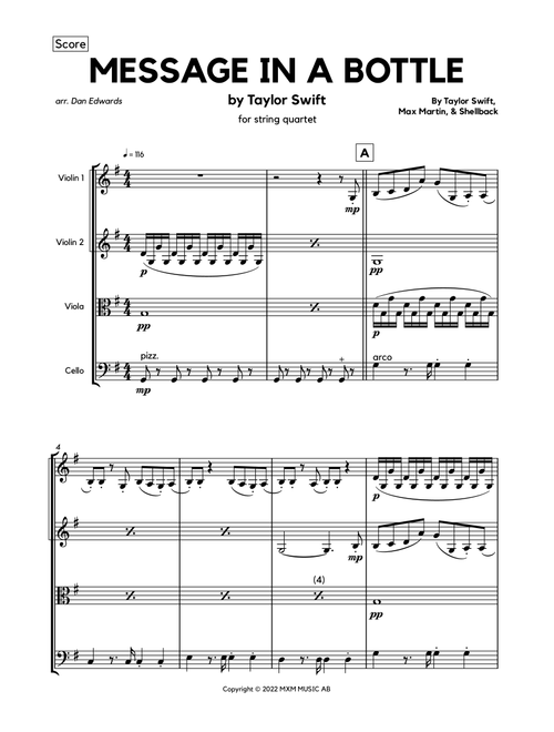 Message In A Bottle Taylor S Version From The Vault (Arr. Dan Edwards) - Taylor Swift (String Quartet)