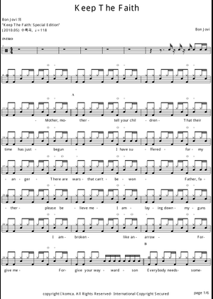 Keep the faith - Bon Jovi Sheet Music with Chords for Piano