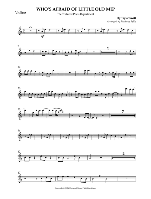 Who's Afraid Of Little Old Me? (Arr. Matheus Felix) - Taylor Swift (Violin Solo)