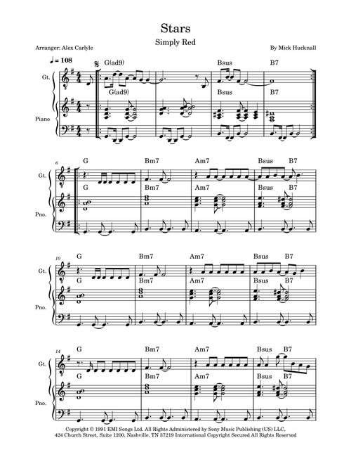 Stars (Arr. Alex Carlyle) - Simply Red (Instrumental Solo (with Piano Accompaniment))