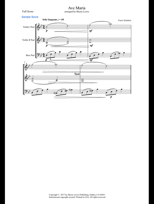 AVE MARIA - Schubert, Trio, Intermediate Level for String Trio, Woodwind Trio, any combination of t (Arr. Sherry Lewis) - Franz Schubert (Small Ensemble)