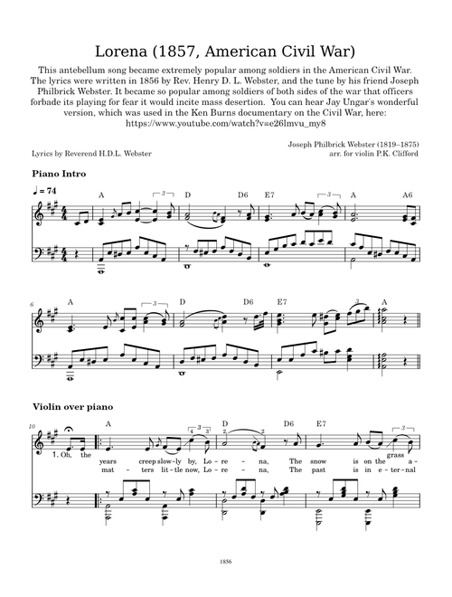 Lorena (1857 Civil War song) by Joseph Philbrick Webster