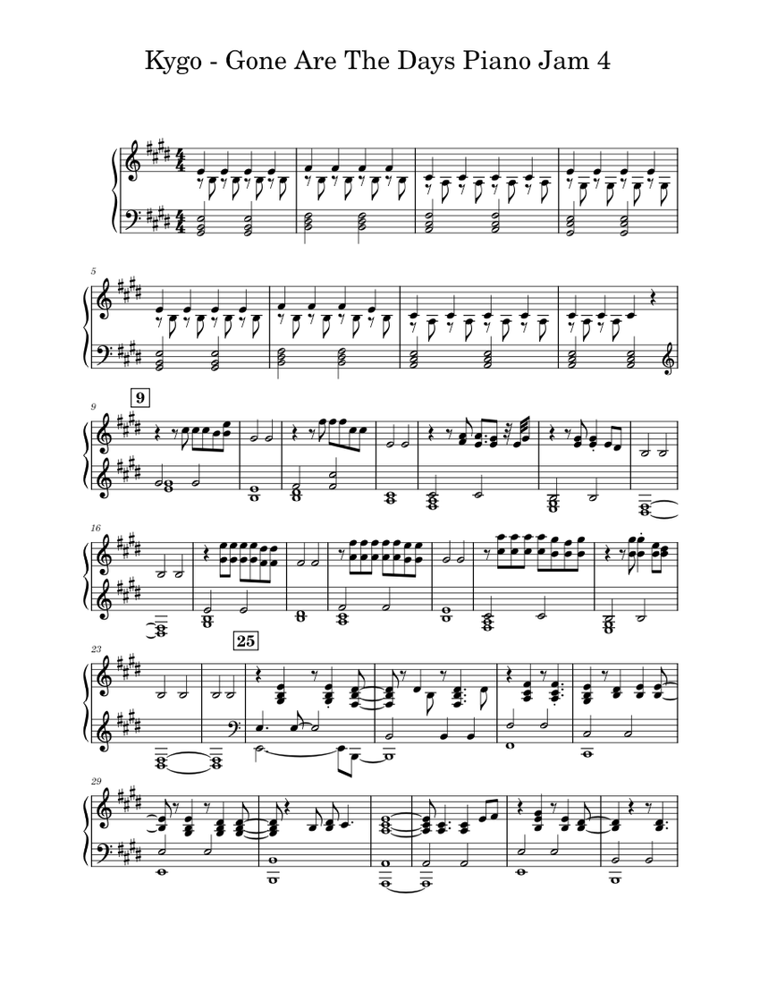 Kygo Gone Are The Days Piano Jam 4 Sheet music for Piano Solo Easy Musescore