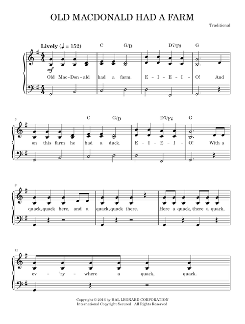Old Macdonald Had A Farm - Misc Traditional (Easy Piano)