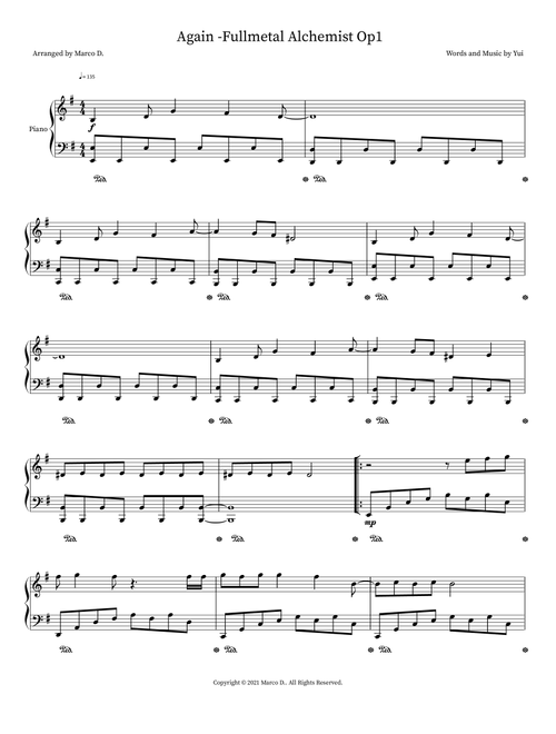 Again -Fullmetal Alchemist Op1 (Arr. Marco D.) - Yui (Piano Solo)
