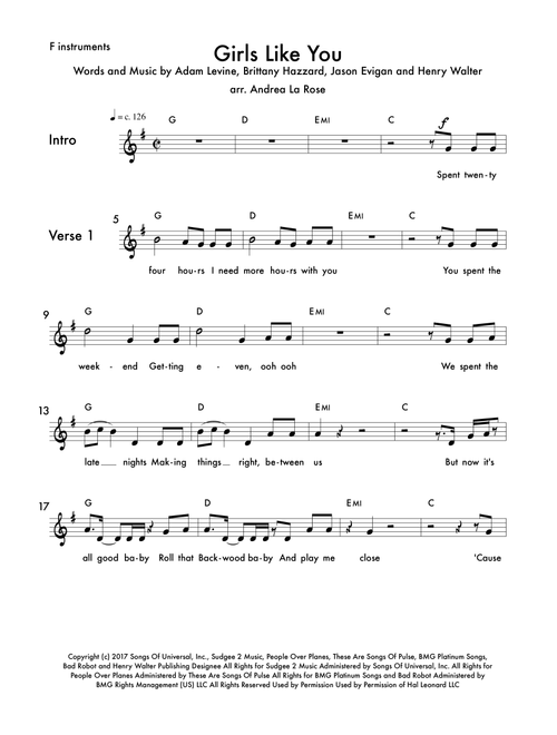 Girls Like You (Arr. Andrea La Rose) - Maroon 5 (Small Ensemble)