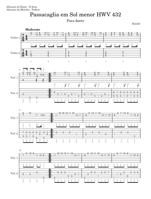 Passacaglia in G Minor for Guitar Duet TAB