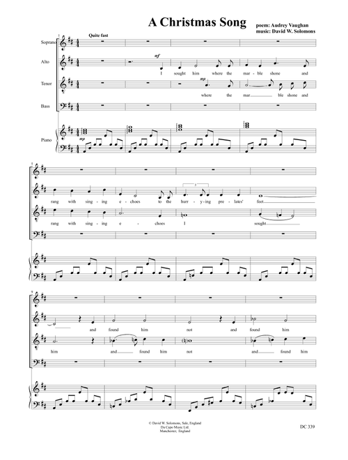 Christmas Song (SATB choir and piano) - David Warin Solomons (Choral, SATB)