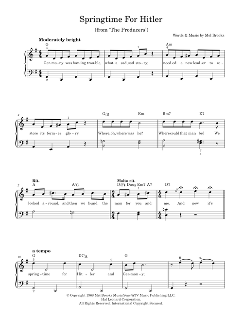 Springtime For Hitler (from The Producers) - Mel Brooks (Easy Piano)