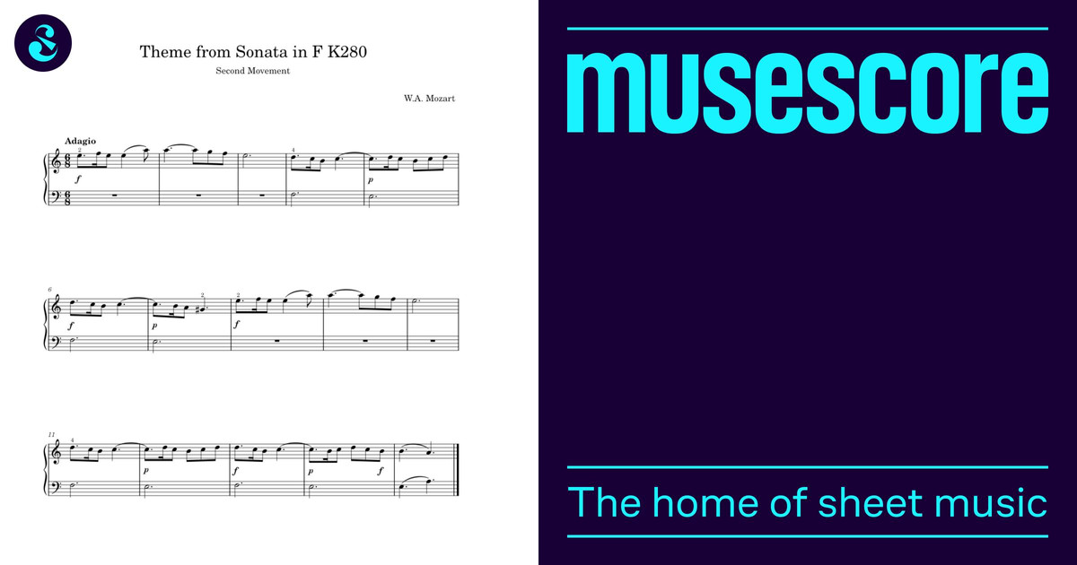 Theme from Sonata in F K280 - W. A. Mozart Sheet Music for Piano (Solo ...