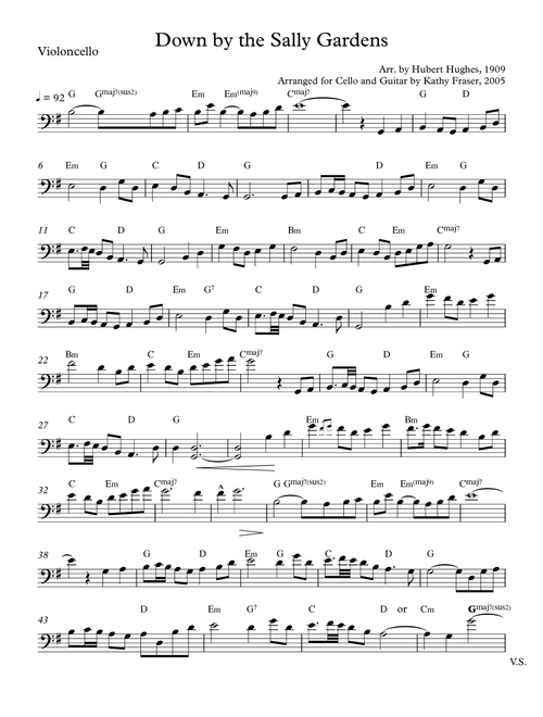 Down By the Sally Gardens for Solo Cello and Optional Guitar (Arr. Katherine Fraser) - Arrangement of Traditional Music by Herbert Hughes (Instrumental Duet)