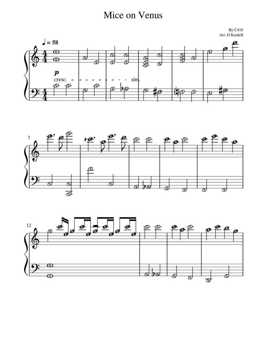 Mice on Venus C418 Sheet music for Piano (Solo) Easy