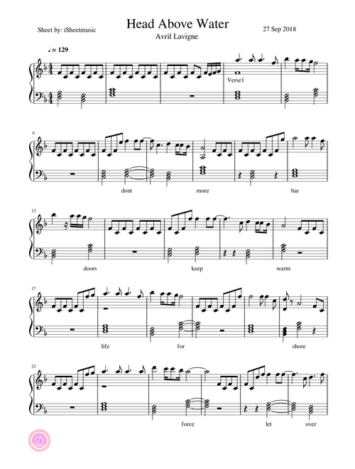 Head Above Water (Arr. iSheetMusic) - Avril Lavigne (Piano Vocal)
