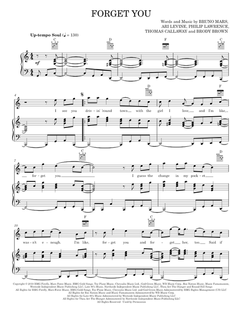 F**k You (Forget You) - Bruno Mars, Cee Lo Green (Piano-Vocal-Guitar)
