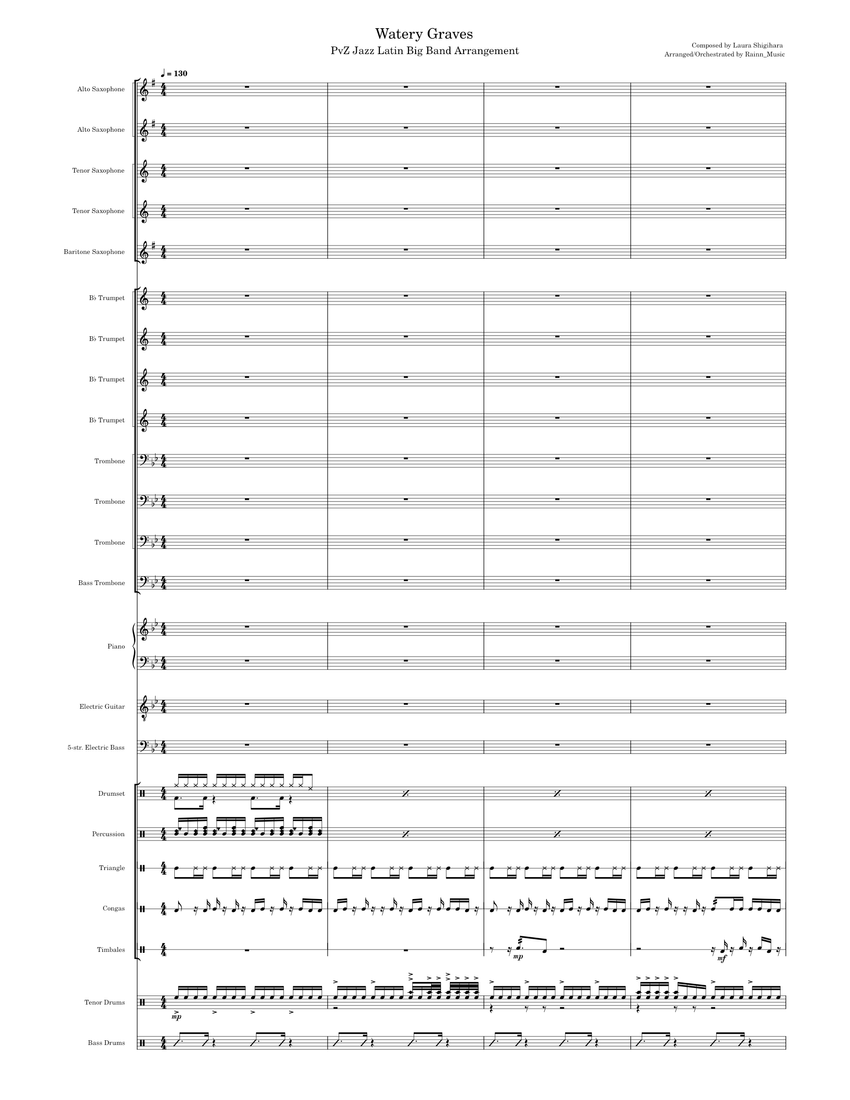 Watery Graves Plants Vs. Zombies Latin Big Band Arrangement Sheet