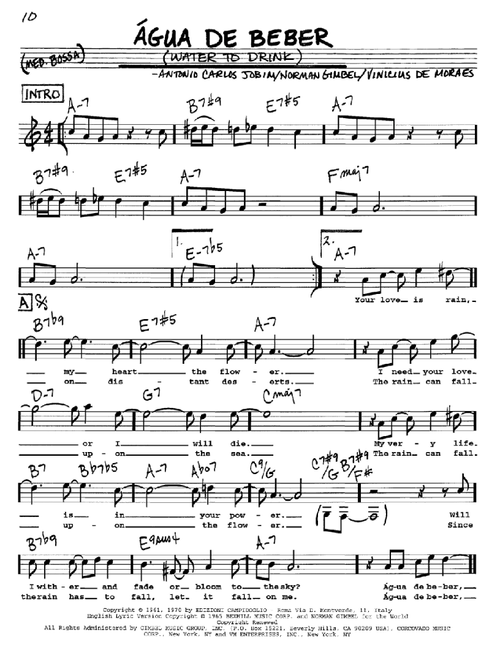 Agua De Beber (Water To Drink) - Antonio Carlos Jobim (Real Book - Melody-Chords-Lyrics)