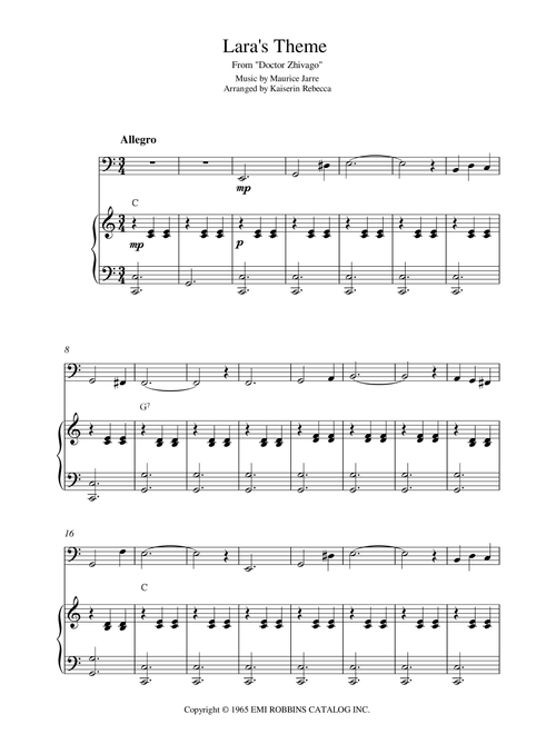 Lara's Theme From Doctor Zhivago (Arr. Kaiserin Rebecca) - Maurice Jarre (Cello and Piano)