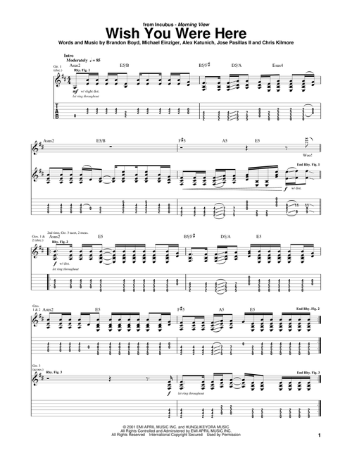 Wish You Were Here - Incubus (Guitar Tab)