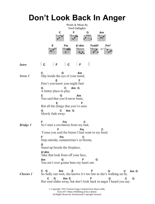 Don't Look Back In Anger - Oasis (Guitar Chords-Lyrics)
