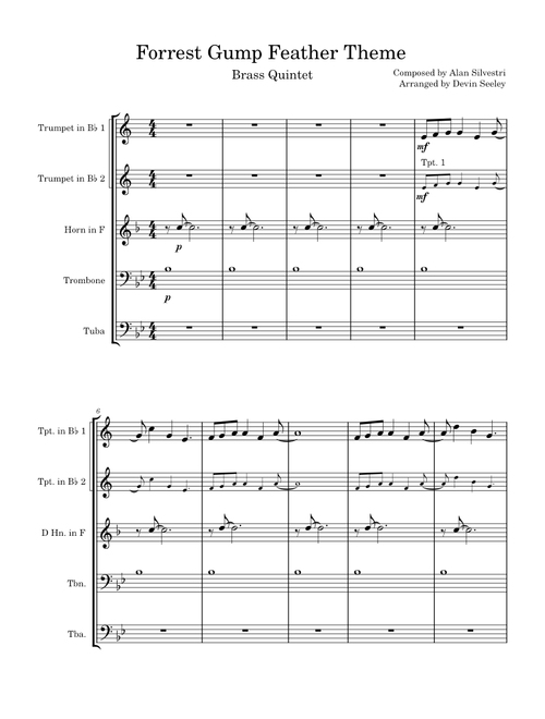 Feather Theme – Alan Silvestri Forrest Gump Feather Theme Brass Quintet