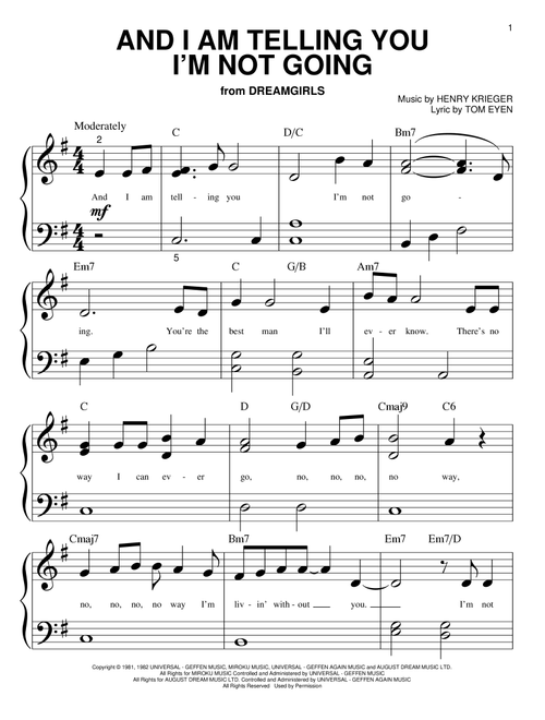 And I Am Telling You I'm Not Going - Jennifer Hudson, Jennifer Holliday, Dreamgirls (Musical) (Big Note Piano)