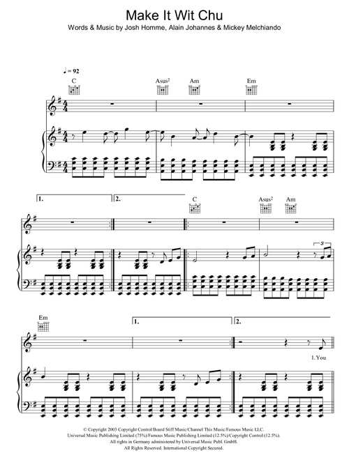 Make It Wit Chu - Queens Of The Stone Age (Piano-Vocal-Guitar (Piano Accompaniment))