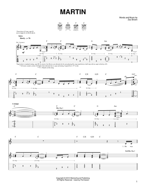 Martin - Zac Brown Band (Easy Guitar)