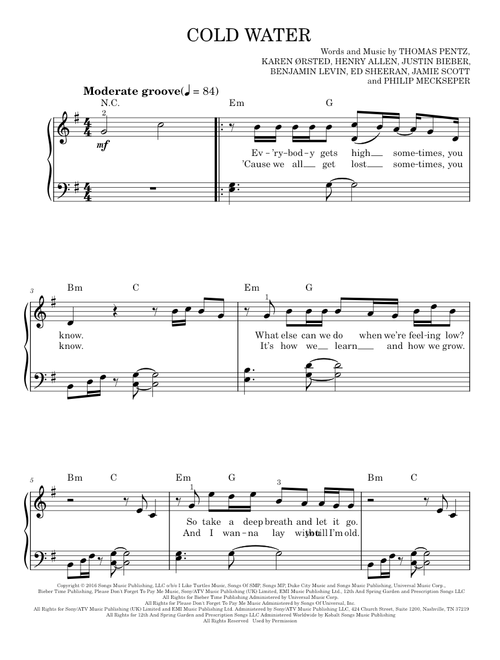 Cold Water (featuring Justin Bieber and MO) - Justin Bieber, MO, Major Lazer (Easy Piano)