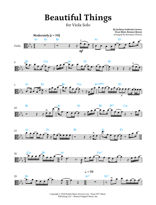Beautiful Things (Arr. Henrique Oliveira) - Benson Boone (Viola Solo)