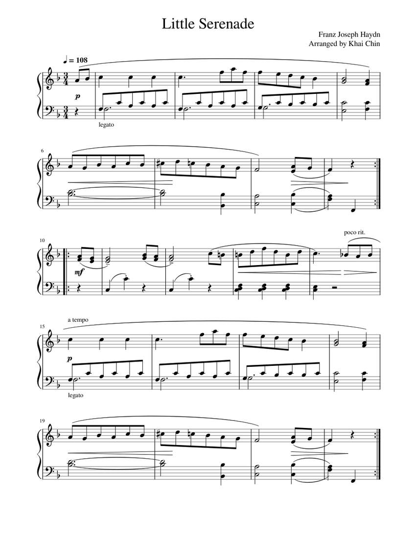 Little Serenade - J. Haydn Sheet music for Piano (Solo) Easy