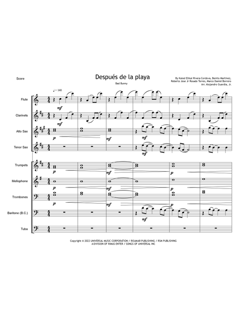 Despues De La Playa (Arr. Alejandro Guardia) - Bad Bunny (Marching Band)