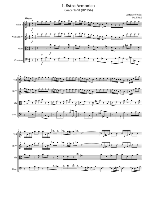 Vivaldi - Violin Concerto in A minor, RV 356 Op.3 No.6 L`Estro Armonico For String Quartet Original (Arr. poon) - Antonio Vivaldi (String Quartet)