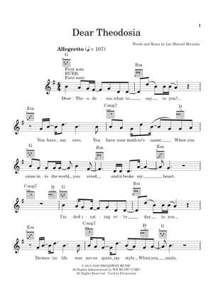 Play Official version of Dear Theodosia Sheet Music by Lin-Manuel ...