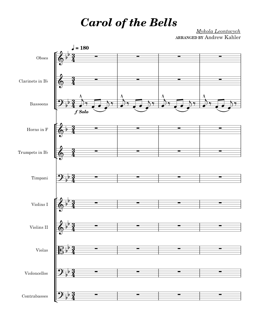 Carol of the Bells for Orchestra Sheet music for Oboe, Clarinet in b ...