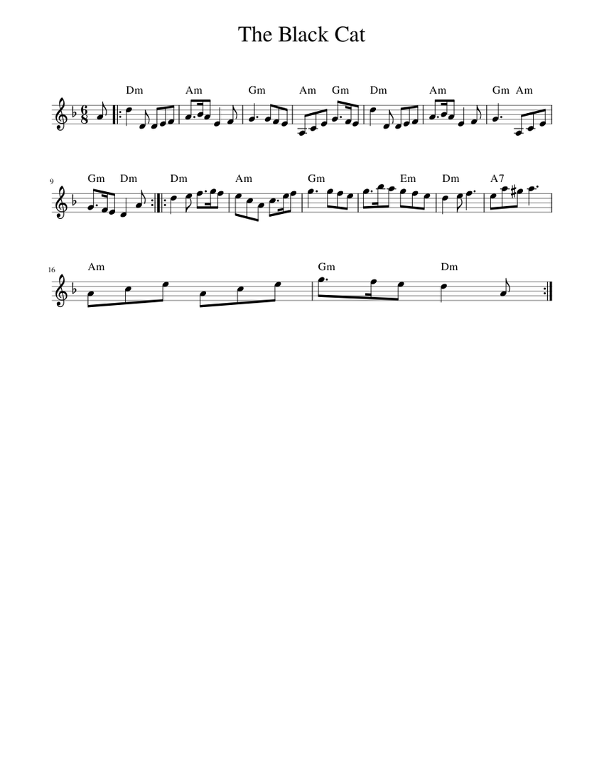 The Black Cat Sheet Music with Chords for Piano (Solo) easy