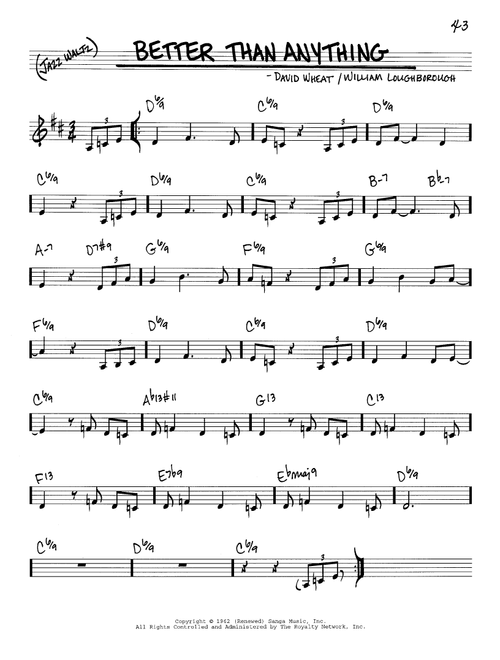 Better Than Anything - David Wheat, William Loughborough (Real Book - Melody-Chords)